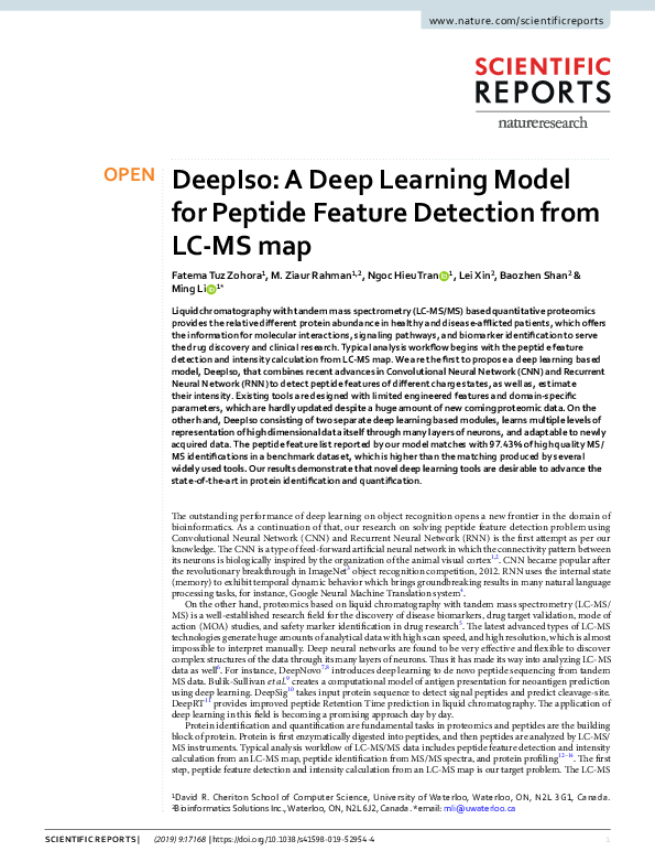 (PDF) DeepIso: A Deep Learning Model for Peptide Feature Detection from ...