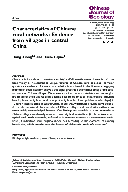 (PDF) Characteristics of Chinese rural networks: Evidence from villages ...