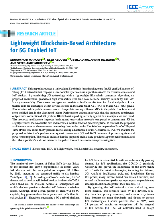 (PDF) Lightweight Blockchain-Based Architecture for 5G Enabled IoT