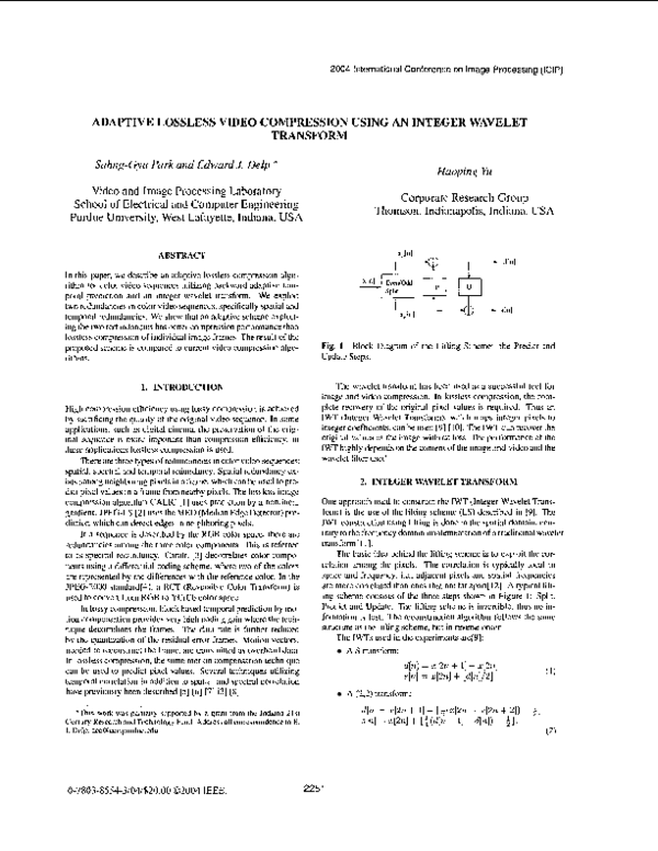 (PDF) Adaptive lossless video compression using an integer wavelet ...