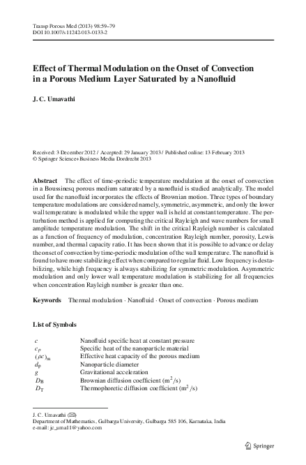 (PDF) Effect of thermal modulation on the onset of convection in a ...