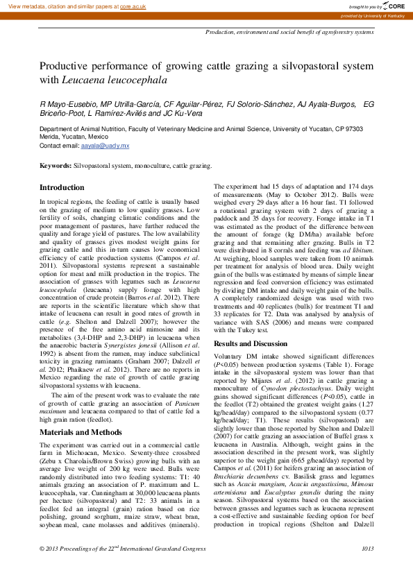 Curated visual reference: Picture Idea: Pdf Productive Performance Of Growing Cattle Grazing A Silvopastoral