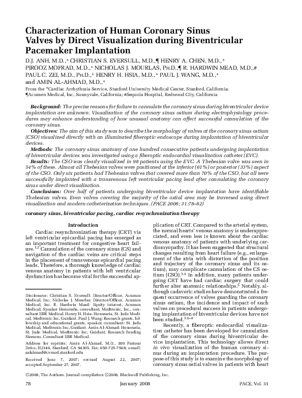 (PDF) Characterization of Human Coronary Sinus Valves by Direct ...