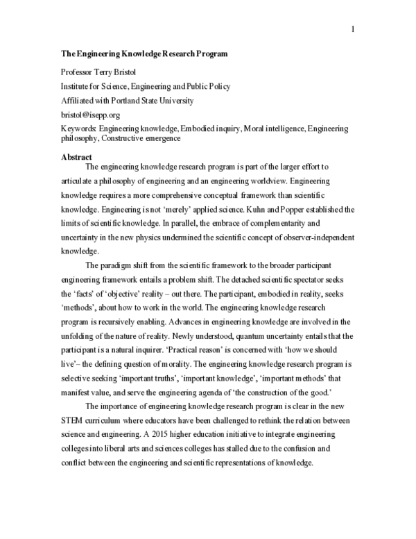 (PDF) The Engineering Knowledge Research Program