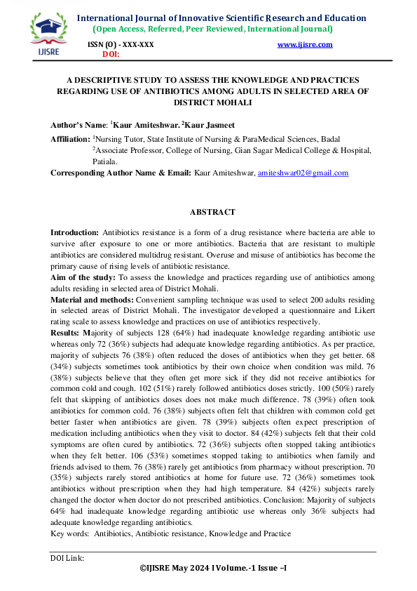 (PDF) A DESCRIPTIVE STUDY TO ASSESS THE KNOWLEDGE AND PRACTICES ...