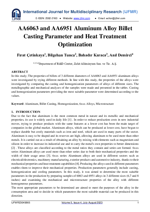 (PDF) AA6063 and AA6951 Aluminum Alloy Billet Casting Parameter and ...