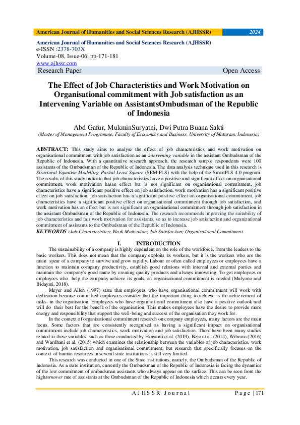 (PDF) The Effect of Job Characteristics and Work Motivation on ...