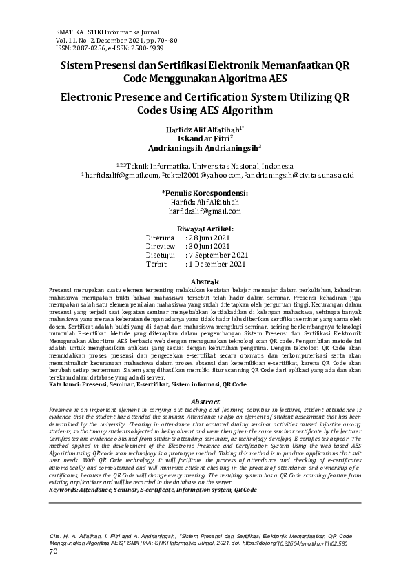 (PDF) Sistem Presensi dan Sertifikasi Elektronik Memanfaatkan QR Code ...
