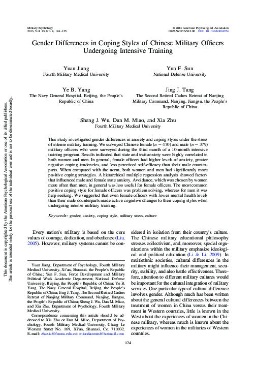 (PDF) Gender Differences in Coping Styles of Chinese Military Officers ...
