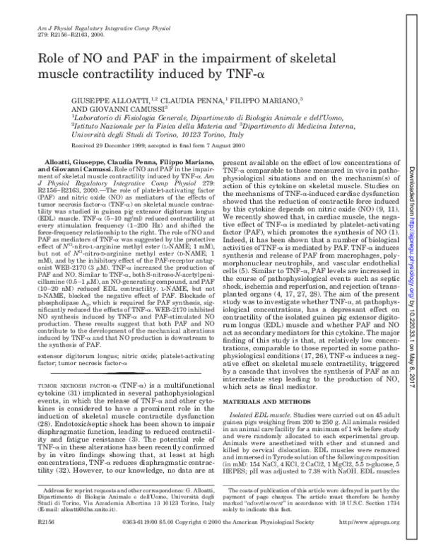 (PDF) Role of NO and PAF in the impairment of skeletal muscle ...