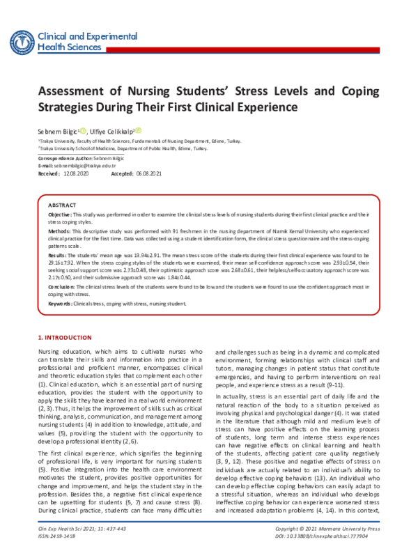 (PDF) Assessment of Nursing Students' Stress Levels and Coping ...