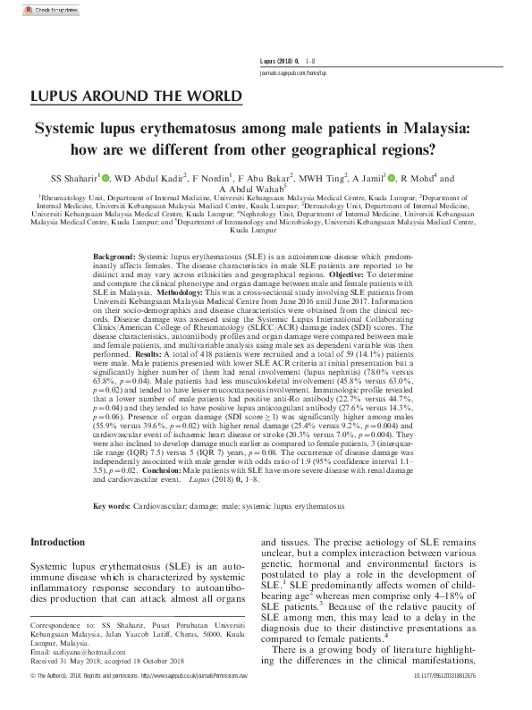 (PDF) Systemic lupus erythematosus among male patients in Malaysia: how ...