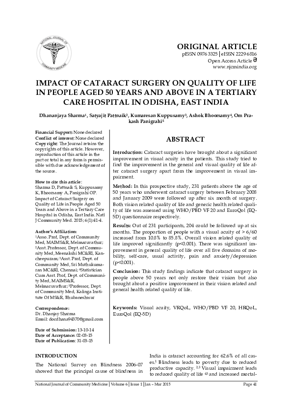 (PDF) IMPACT OF CATARACT SURGERY ON QUALITY OF LIFE IN PEOPLE AGED 50 ...