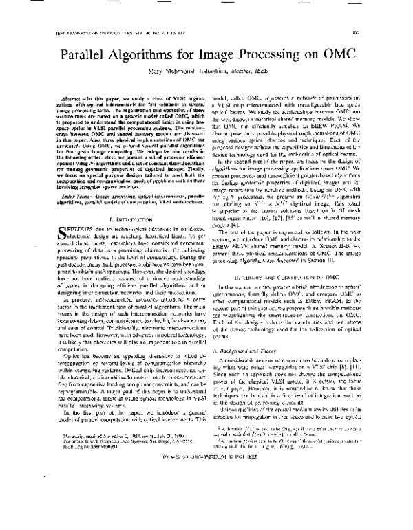 (PDF) Parallel algorithms for image processing on OMC