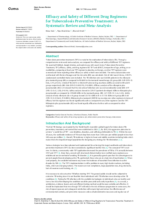 (PDF) Efficacy and Safety of Different Drug Regimens for Tuberculosis ...