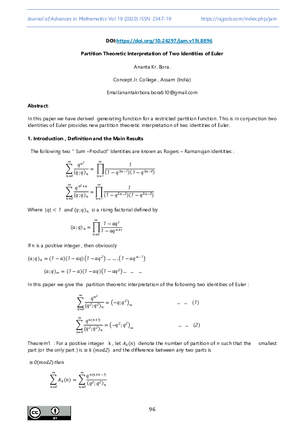 (PDF) Partition Theoretic Interpretation of Two Identities of Euler