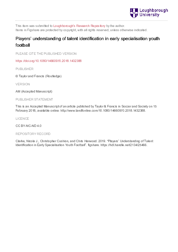 (PDF) Players’ understanding of talent identification in early ...
