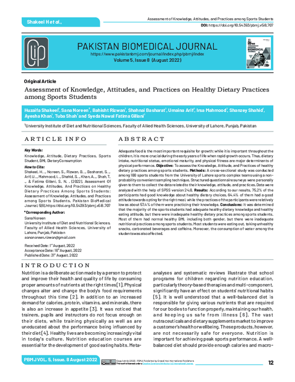 (PDF) Assessment Of Knowledge, Attitudes, And Practices on Healthy ...