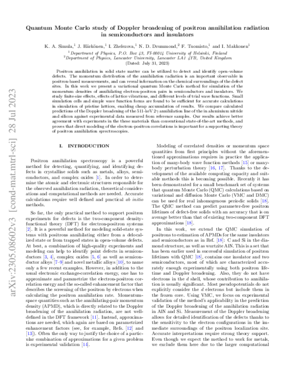 (PDF) Quantum Monte Carlo study of Doppler broadening of positron ...