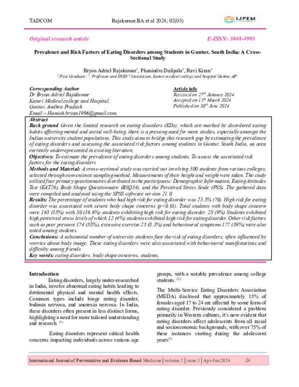 (PDF) Prevalence and Risk Factors of Eating Disorders among Students in ...