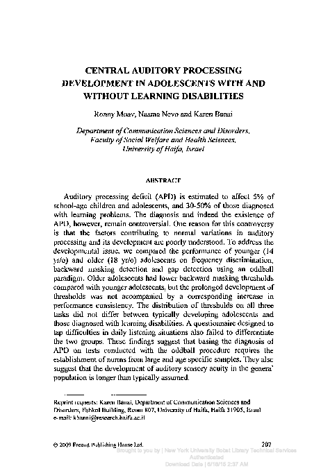 (PDF) Central Auditory Processing Development in Adolescents With and ...