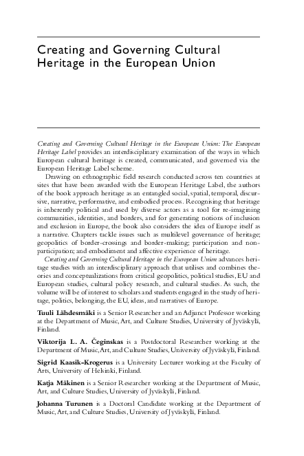 (PDF) Creating and Governing Cultural Heritage in the European Union
