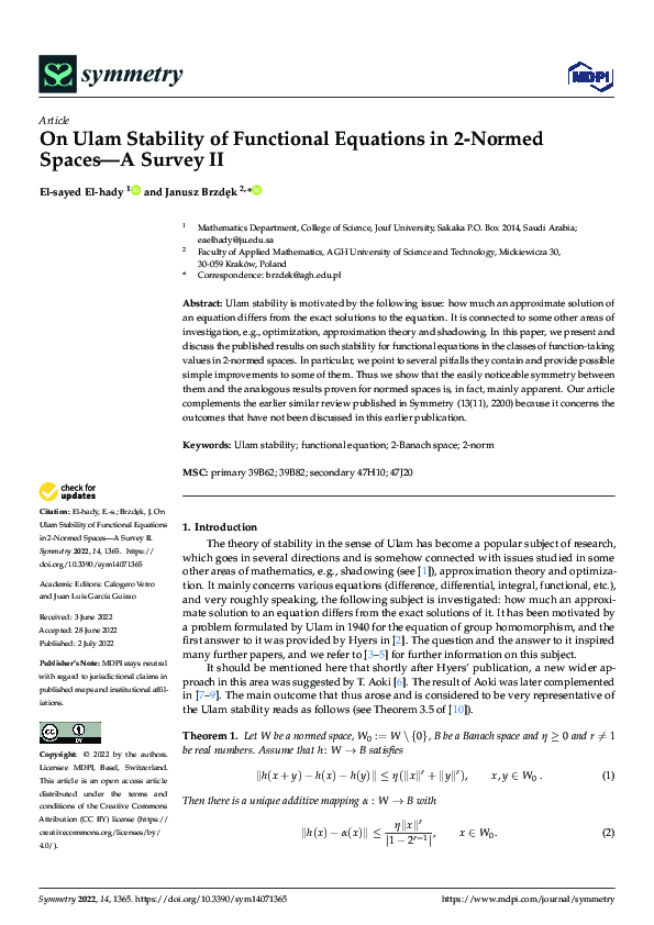 (PDF) On Ulam Stability of Functional Equations in 2-Normed Spaces—A ...