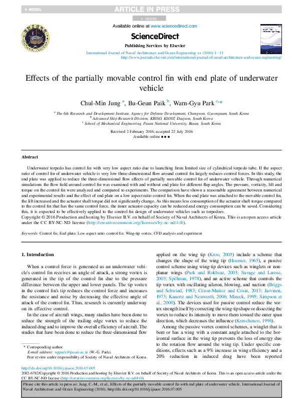 (PDF) Effects of the partially movable control fin with end plate of ...