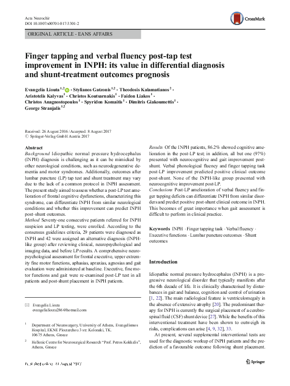 (PDF) Finger tapping and verbal fluency post-tap test improvement in ...