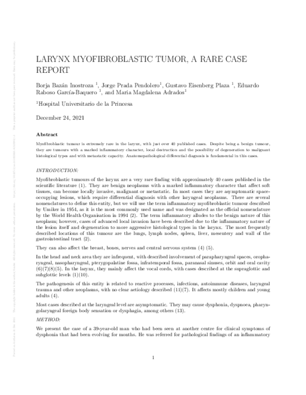 (PDF) Larynx Myofibroblastic Tumor, a Rare Case Report