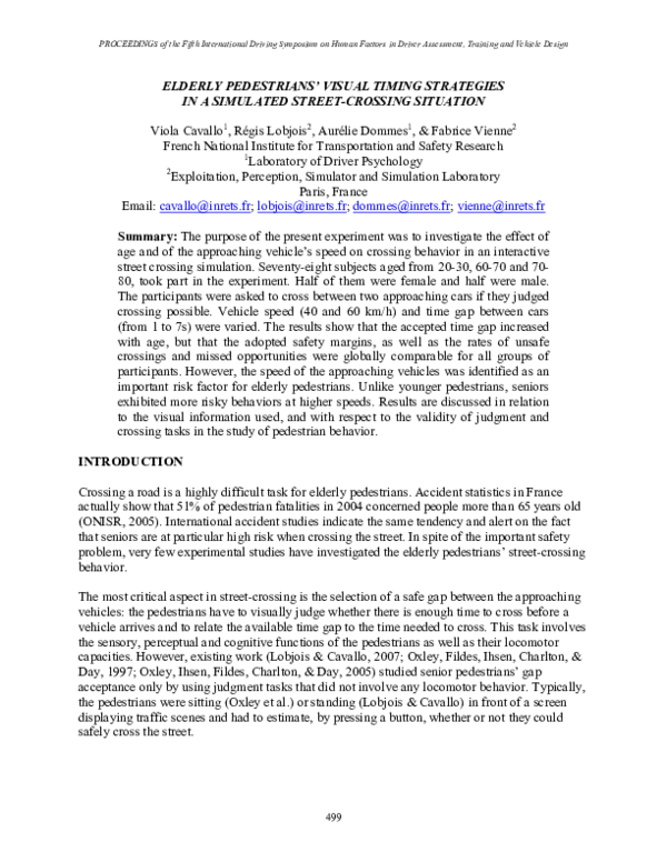 (PDF) Elderly Pedestrians' Visual Timing Strategies in a Simulated ...