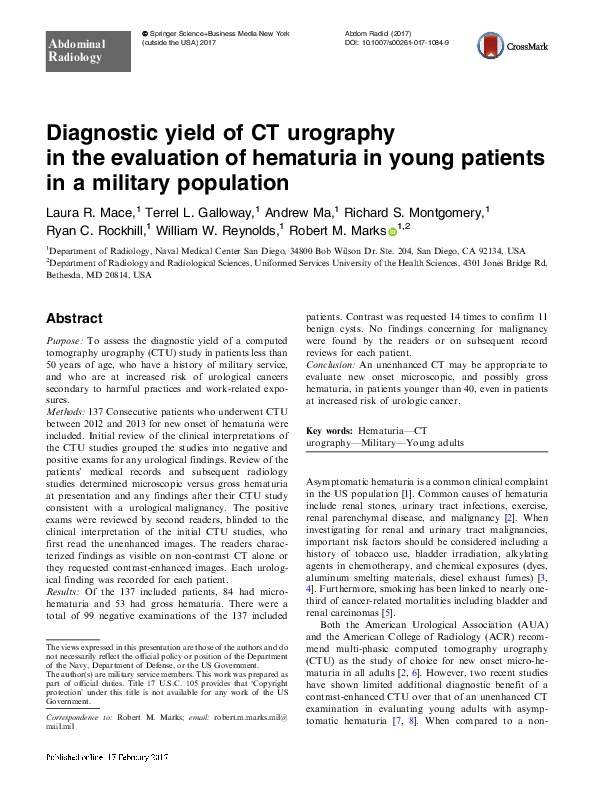 (PDF) Diagnostic yield of CT urography in the evaluation of hematuria ...