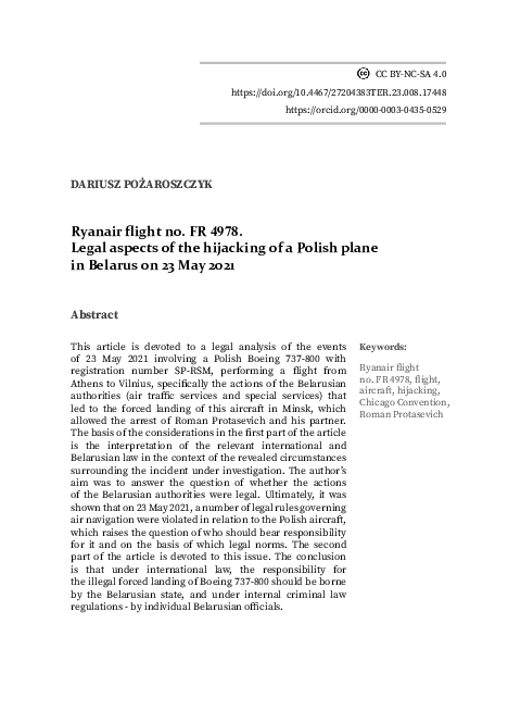 (PDF) Ryanair flight no. FR 4978. Legal aspects of the hijacking of a ...