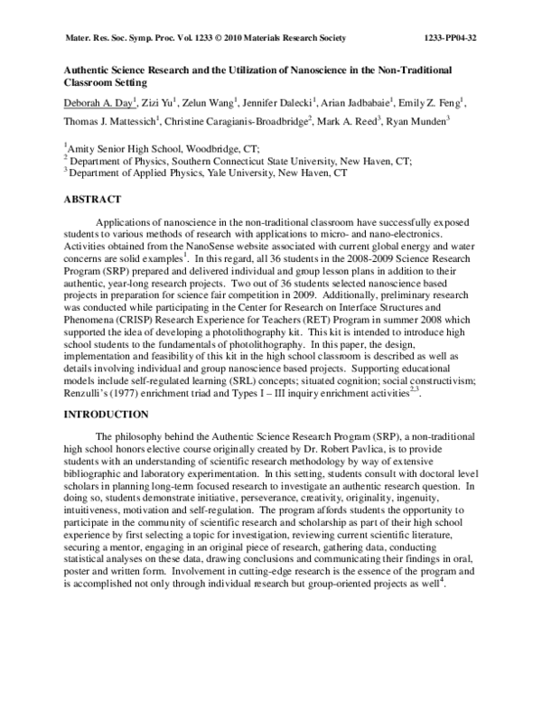 (PDF) Authentic Science Research and the Utilization of Nanoscience in ...