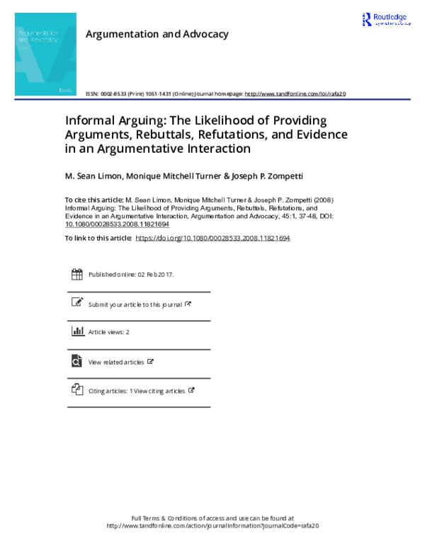 (PDF) Informal Arguing: The Likelihood of Providing Arguments ...