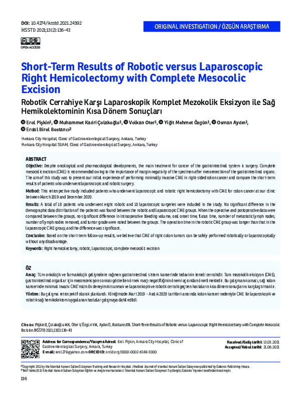 (PDF) Short-Term Results of Robotic versus Laparoscopic Right ...