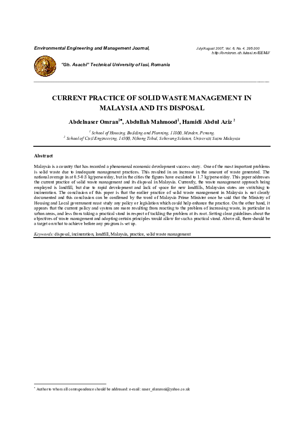(PDF) Current Practice of Solid Waste Management in Malaysia and Its ...
