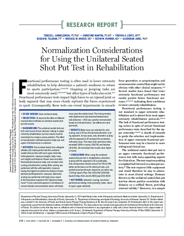 (PDF) Normalization Considerations for Using the Unilateral Seated Shot ...