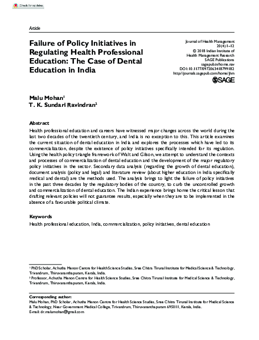 (PDF) Failure of Policy Initiatives in Regulating Health Professional ...
