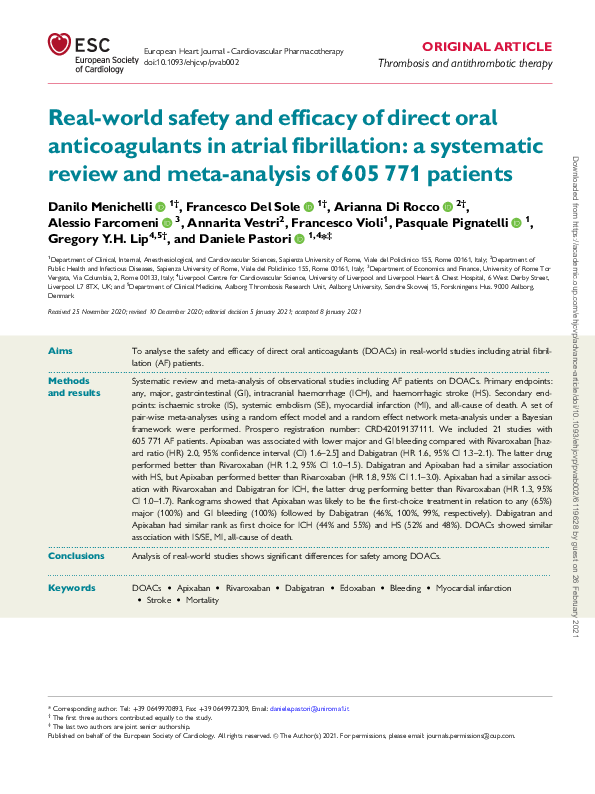 (PDF) Real-world safety and efficacy of direct oral anticoagulants in ...