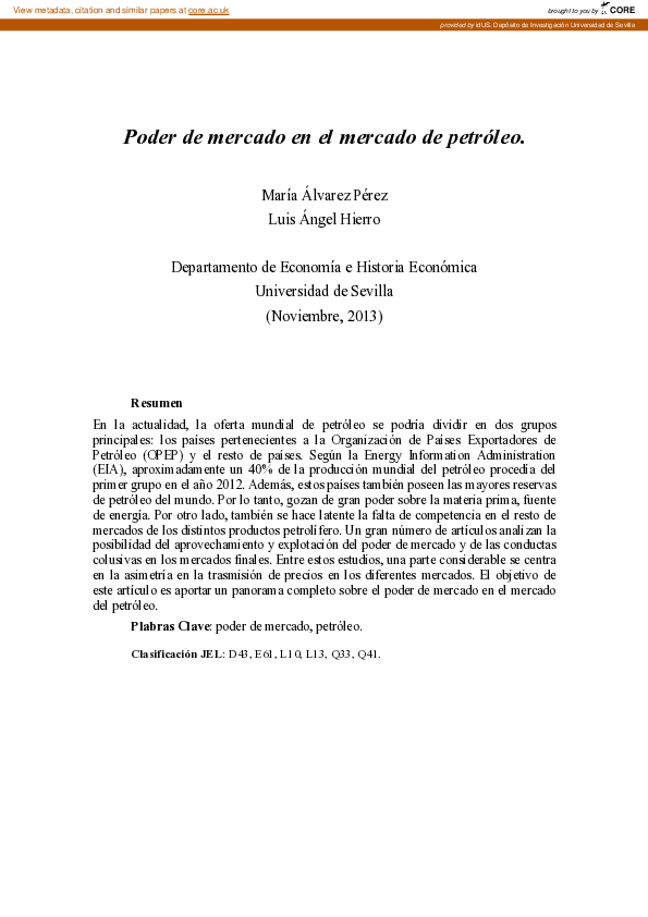 (PDF) Poder de mercado en el mercado de petróleo
