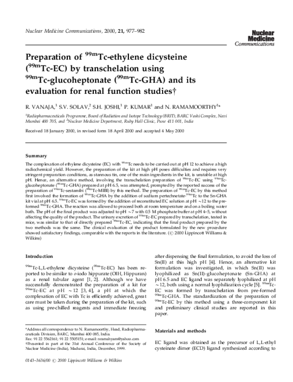 (PDF) Preparation of 99mTc-ethylene dicysteine(99mTc-EC) by ...