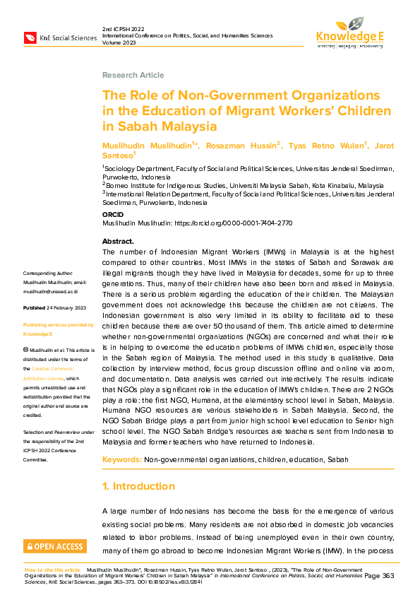 (PDF) The Role of Non-Government Organizations in the Education of ...