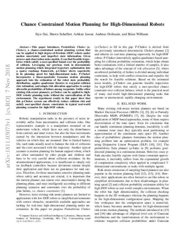 (PDF) Chance Constrained Motion Planning for High-Dimensional Robots