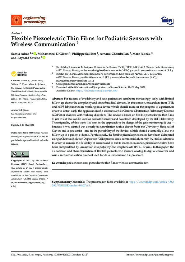 (PDF) Flexible Piezoelectric Thin Films for Podiatric Sensors with ...