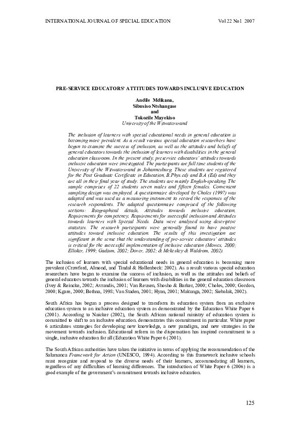 (PDF) Pre-Service Educators' Attitudes towards Inclusive Education