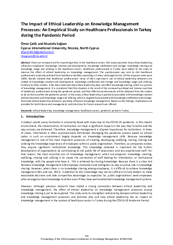 (PDF) The Impact of Ethical Leadership on Knowledge Management ...