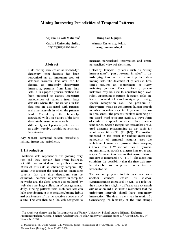 (PDF) Mining Interesting Periodicities of Temporal Patterns