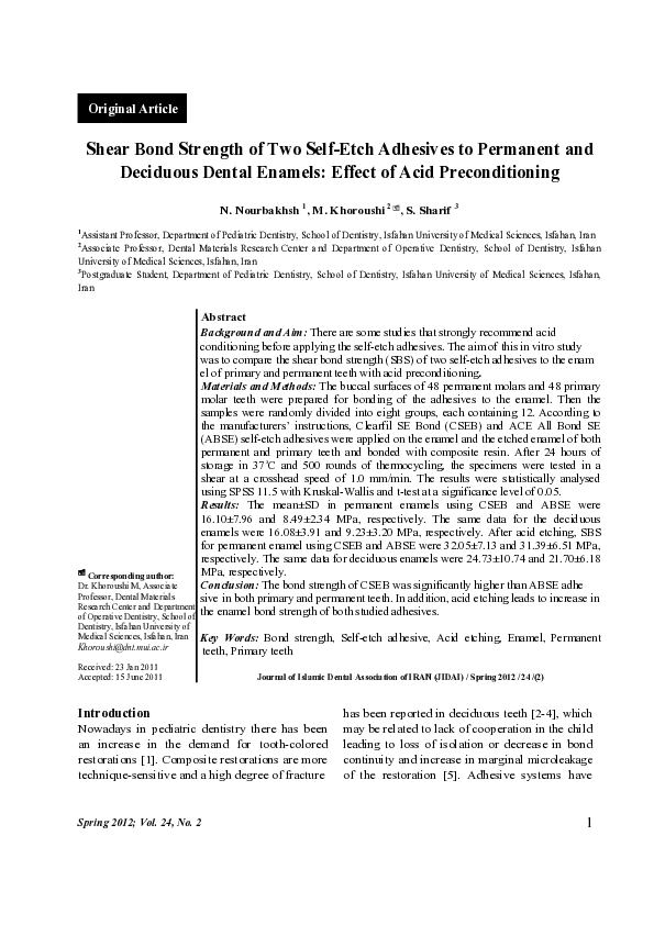 (PDF) Shear bond strength of two self-etch adhesives to permanent and ...