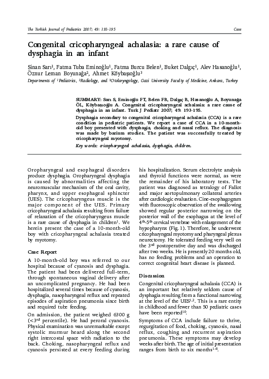 (PDF) Congenital cricopharyngeal achalasia: a rare cause of dysphagia ...